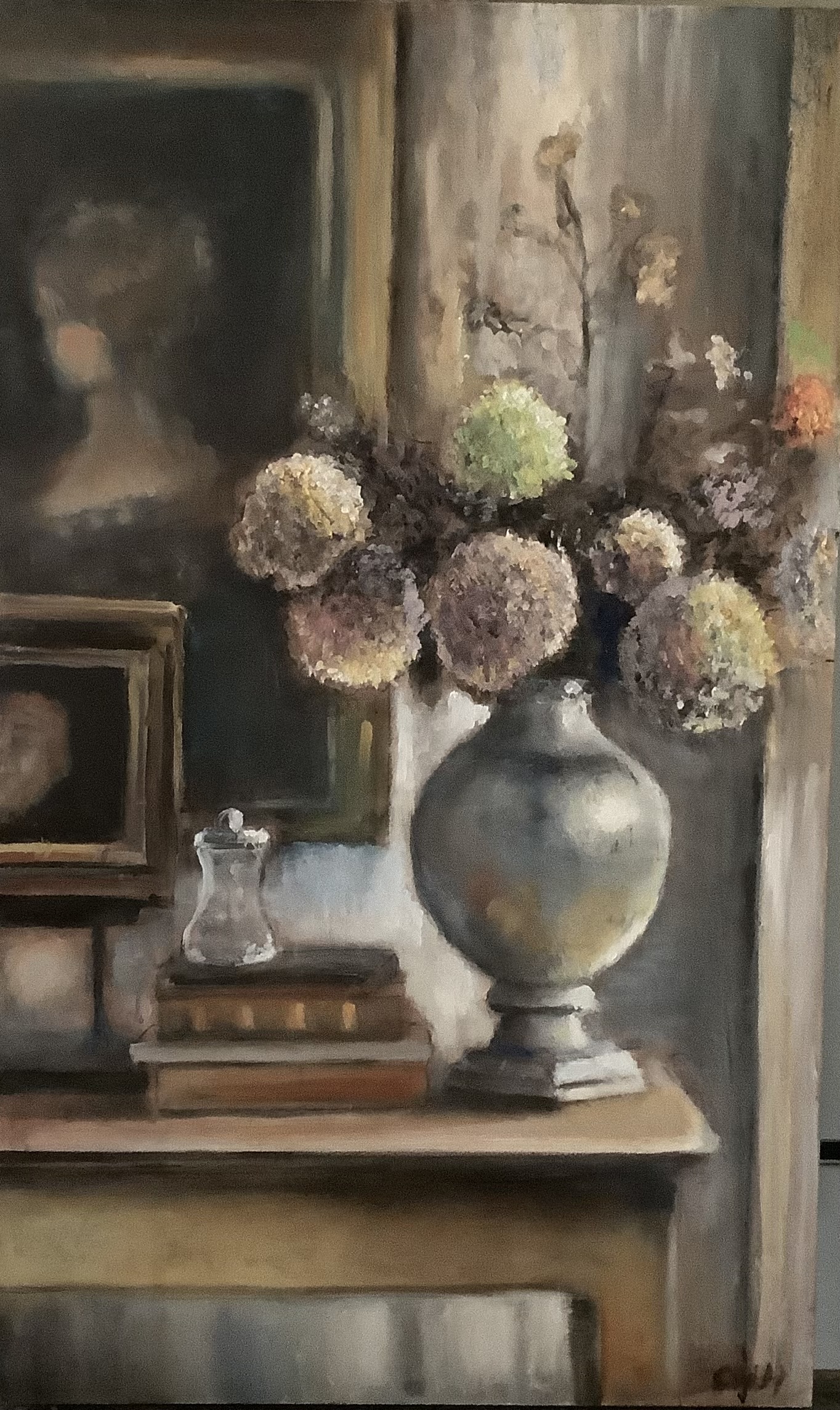 Cosy in the study, olieverf op paneel, 50x30 cm