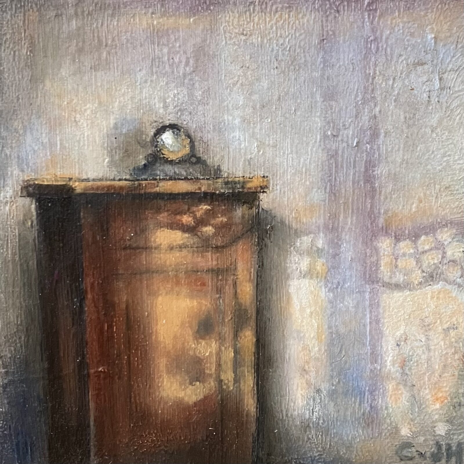 Namiddag reflecties, olieverf op paneel, 14x14 cm, miniatuur