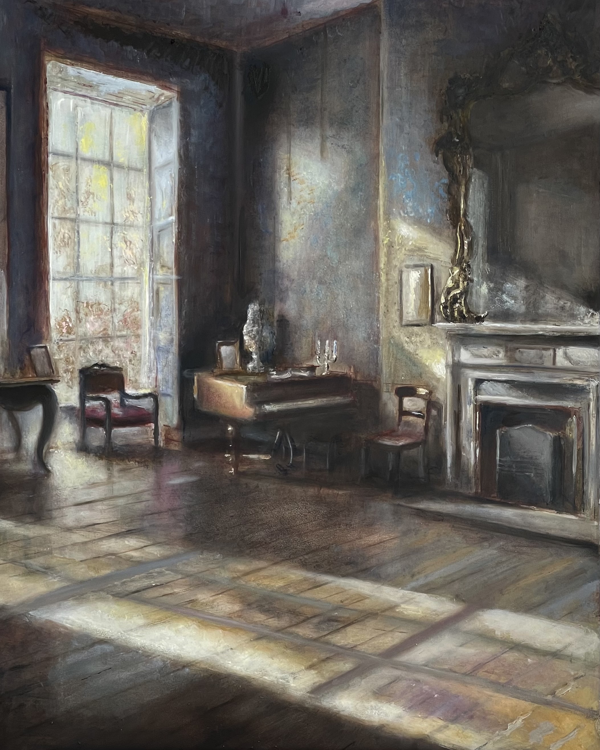 The music room revisited, oil on panel, 60x75 cm